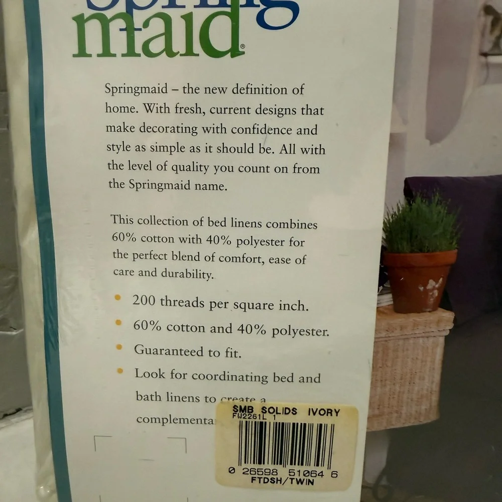 Spring Maid Twin Fitted Sheet Ivory No Iron Percale Deadstock